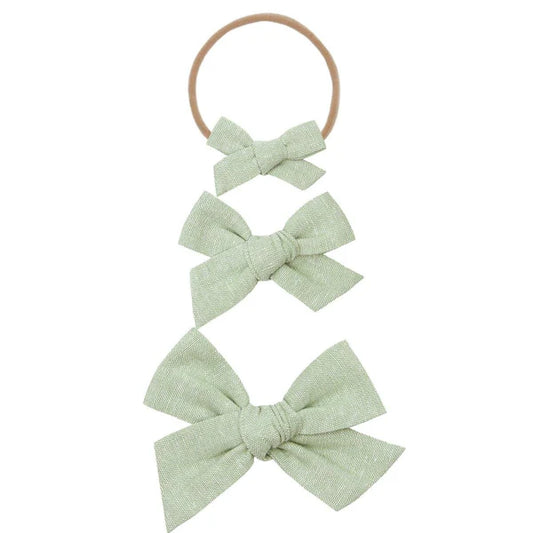 Linen Bow- Sage Headband