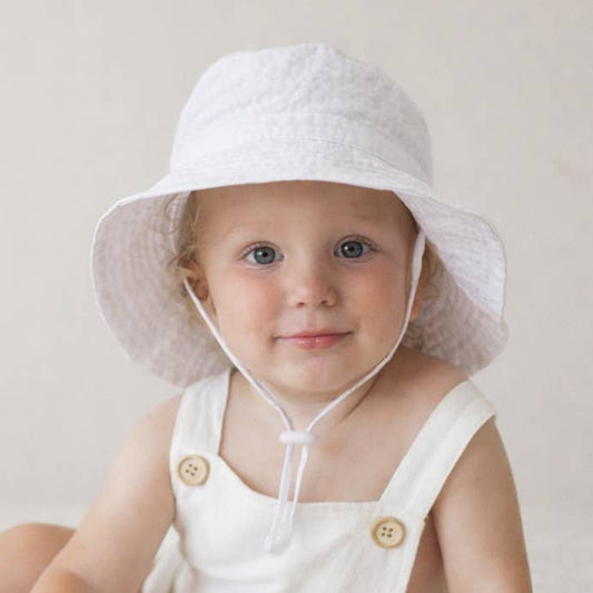White Seersucker Bucket Hat UPF 50+